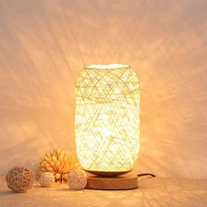 Bamboo Rattan Capsule Night Table Light Modern Asia 1-Light Beige/Coffee Nightstand Lamp Clearhalo 'Lamps' 'Table Lamps' Lighting' 762798