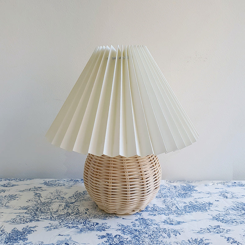 Ball Bamboo Rattan Table Light Modernist 1 Bulb White Night Lamp with Hundred Pleat Shade White Clearhalo 'Lamps' 'Table Lamps' Lighting' 762800