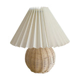 Ball Bamboo Rattan Table Light Modernist 1 Bulb White Night Lamp with Hundred Pleat Shade Clearhalo 'Lamps' 'Table Lamps' Lighting' 762802