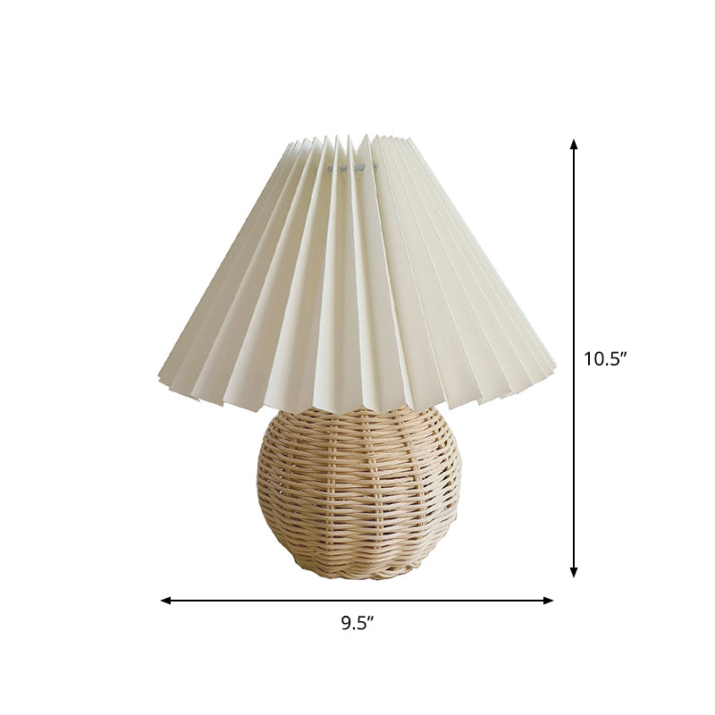 Ball Bamboo Rattan Table Light Modernist 1 Bulb White Night Lamp with Hundred Pleat Shade Clearhalo 'Lamps' 'Table Lamps' Lighting' 762803