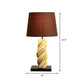 Barrel Night Table Light Art Deco Fabric 1 Head Brown Night Lamp with Spiral Wood Bar Base Clearhalo 'Lamps' 'Table Lamps' Lighting' 762819