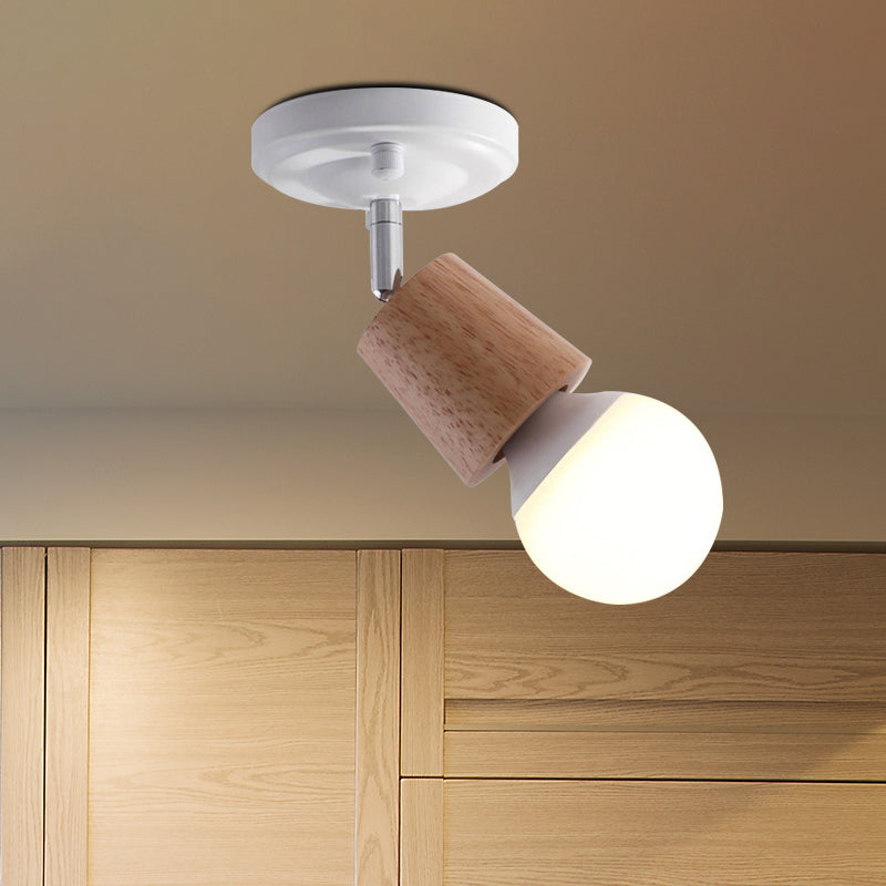 Metal Bare Bulb Semi Flush Ceiling Light Modern 1 Light White Finish Flushmount with Wood Top White A Clearhalo 'Ceiling Lights' 'Close To Ceiling Lights' 'Close to ceiling' 'Semi-flushmount' Lighting' 762820