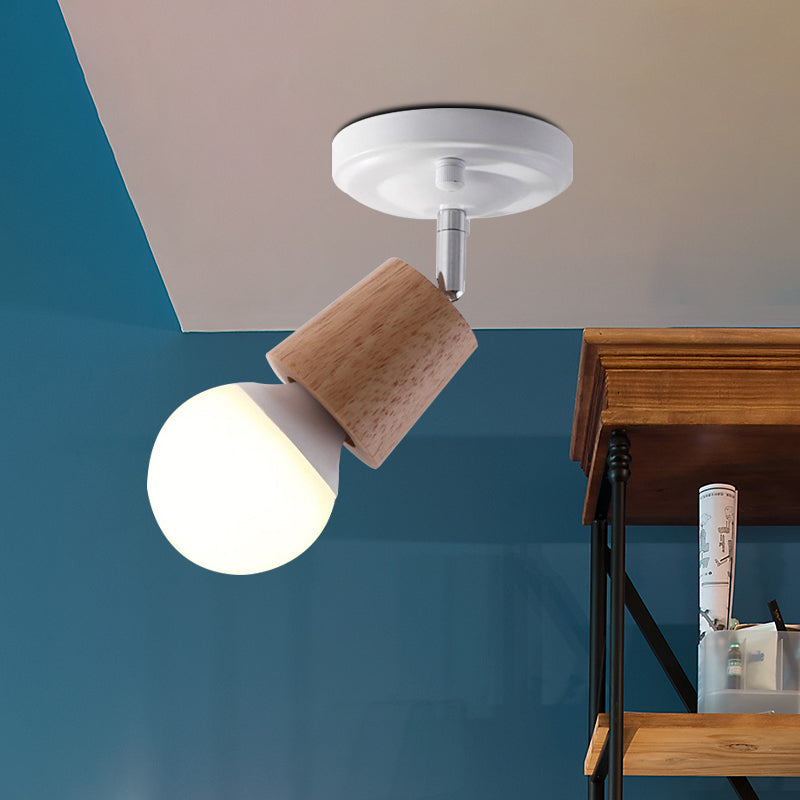 Metal Bare Bulb Semi Flush Ceiling Light Modern 1 Light White Finish Flushmount with Wood Top Clearhalo 'Ceiling Lights' 'Close To Ceiling Lights' 'Close to ceiling' 'Semi-flushmount' Lighting' 762821