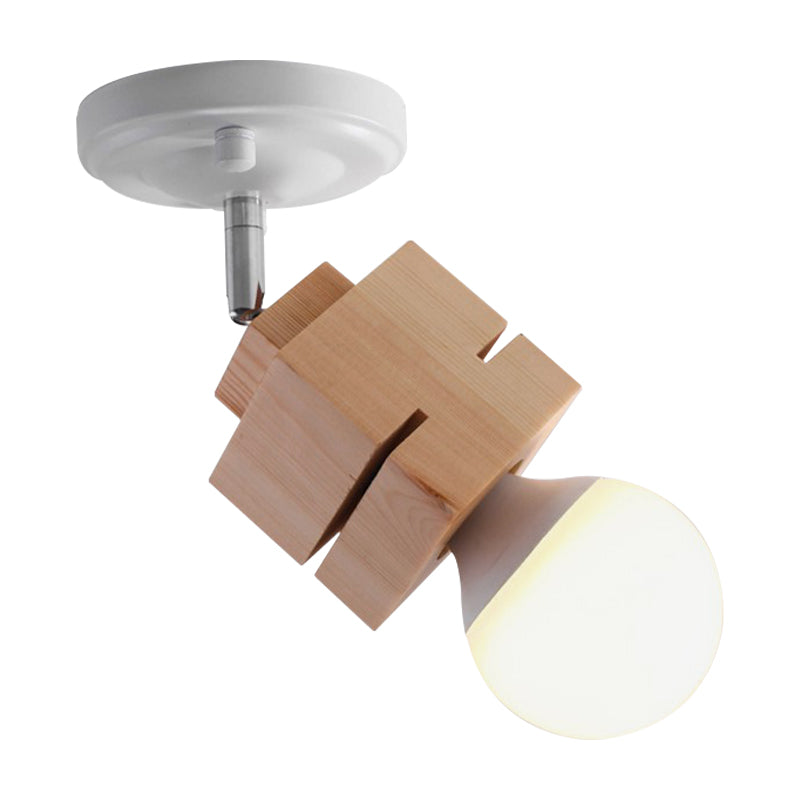 Metal Bare Bulb Semi Flush Ceiling Light Modern 1 Light White Finish Flushmount with Wood Top Clearhalo 'Ceiling Lights' 'Close To Ceiling Lights' 'Close to ceiling' 'Semi-flushmount' Lighting' 762827
