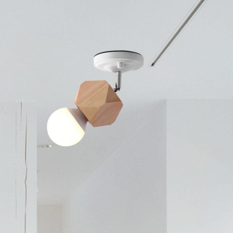 Metal Bare Bulb Semi Flush Ceiling Light Modern 1 Light White Finish Flushmount with Wood Top Clearhalo 'Ceiling Lights' 'Close To Ceiling Lights' 'Close to ceiling' 'Semi-flushmount' Lighting' 762830