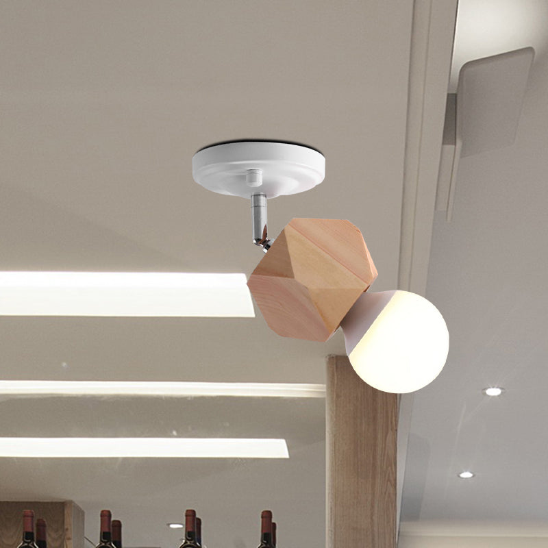 Metal Bare Bulb Semi Flush Ceiling Light Modern 1 Light White Finish Flushmount with Wood Top Clearhalo 'Ceiling Lights' 'Close To Ceiling Lights' 'Close to ceiling' 'Semi-flushmount' Lighting' 762831