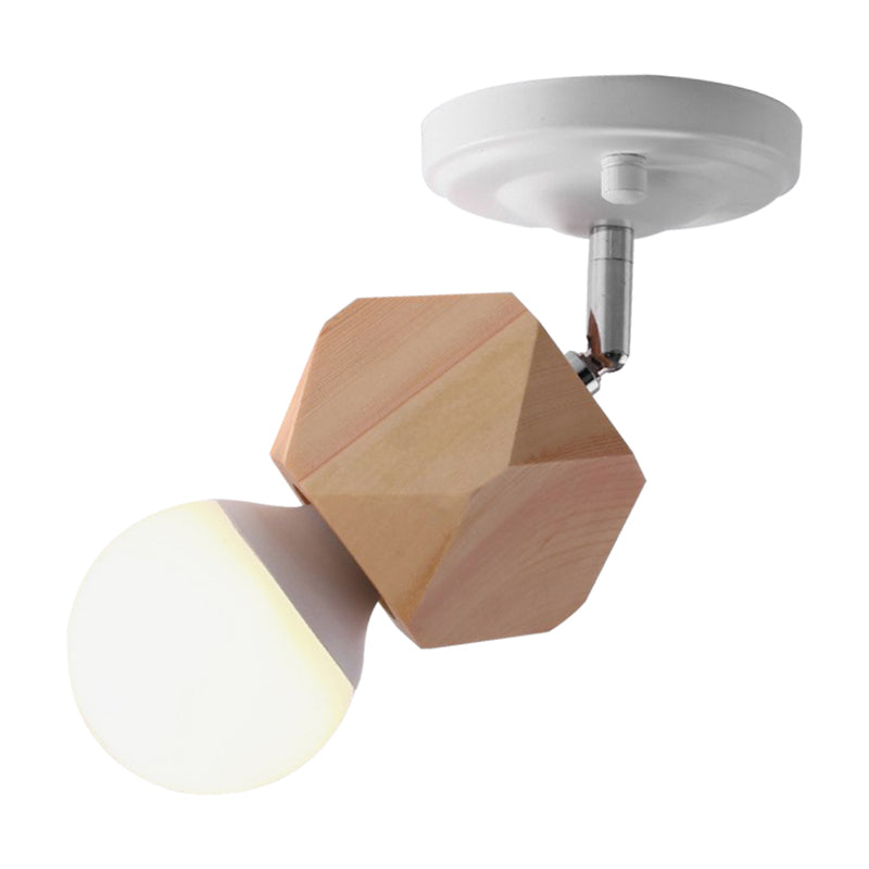 Metal Bare Bulb Semi Flush Ceiling Light Modern 1 Light White Finish Flushmount with Wood Top Clearhalo 'Ceiling Lights' 'Close To Ceiling Lights' 'Close to ceiling' 'Semi-flushmount' Lighting' 762832