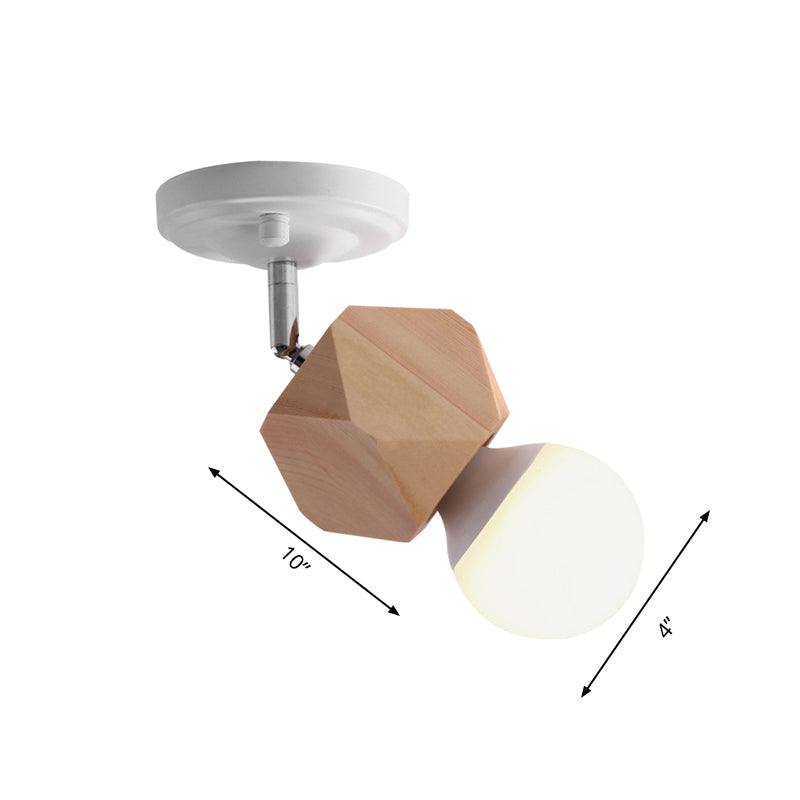 Metal Bare Bulb Semi Flush Ceiling Light Modern 1 Light White Finish Flushmount with Wood Top Clearhalo 'Ceiling Lights' 'Close To Ceiling Lights' 'Close to ceiling' 'Semi-flushmount' Lighting' 762833