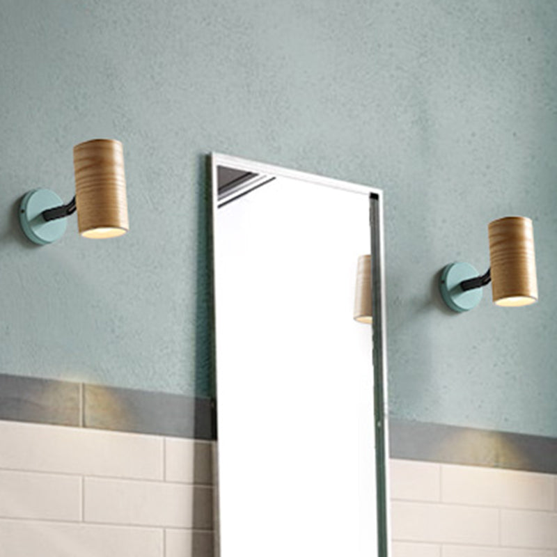 Tube Bathroom Sconce Light Fixture Wood 1 Head Macaron Wall Mounted Lamp in Yellow/Green/Blue Blue Clearhalo 'Cast Iron' 'Glass' 'Industrial' 'Modern wall lights' 'Modern' 'Tiffany' 'Traditional wall lights' 'Wall Lamps & Sconces' 'Wall Lights' Lighting' 762867