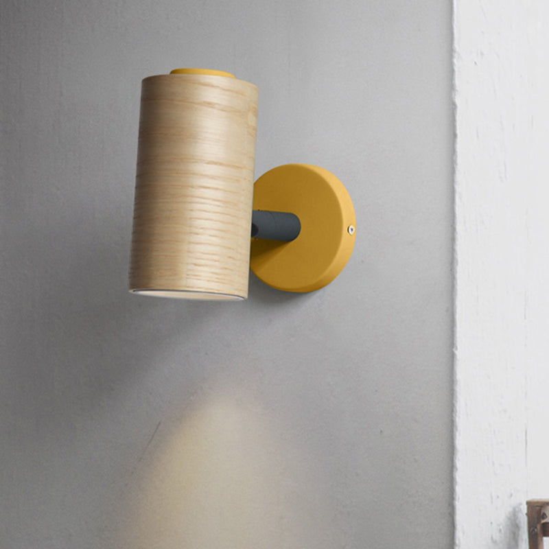 Tube Bathroom Sconce Light Fixture Wood 1 Head Macaron Wall Mounted Lamp in Yellow/Green/Blue Yellow Clearhalo 'Cast Iron' 'Glass' 'Industrial' 'Modern wall lights' 'Modern' 'Tiffany' 'Traditional wall lights' 'Wall Lamps & Sconces' 'Wall Lights' Lighting' 762875