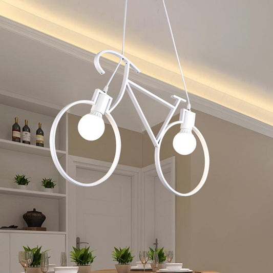 Black/White City Bike Hanging Light Kids 2-Light Iron Suspension Pendant with Open Bulb Design Clearhalo 'Ceiling Lights' 'Island Lights' Lighting' 762884
