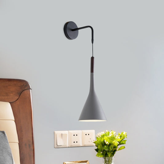 Funnel Bedside Sconce Lighting Metal 1-Light Modernist Wall Mount Pendant Lamp in Black/Grey Grey Clearhalo 'Cast Iron' 'Glass' 'Industrial' 'Modern wall lights' 'Modern' 'Tiffany' 'Traditional wall lights' 'Wall Lamps & Sconces' 'Wall Lights' Lighting' 763015