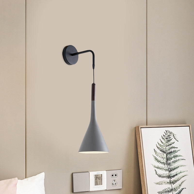 Funnel Bedside Sconce Lighting Metal 1-Light Modernist Wall Mount Pendant Lamp in Black/Grey Clearhalo 'Cast Iron' 'Glass' 'Industrial' 'Modern wall lights' 'Modern' 'Tiffany' 'Traditional wall lights' 'Wall Lamps & Sconces' 'Wall Lights' Lighting' 763016
