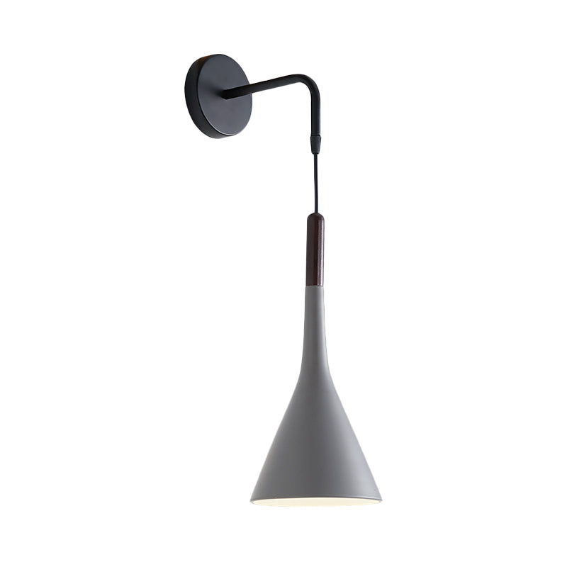 Funnel Bedside Sconce Lighting Metal 1-Light Modernist Wall Mount Pendant Lamp in Black/Grey Clearhalo 'Cast Iron' 'Glass' 'Industrial' 'Modern wall lights' 'Modern' 'Tiffany' 'Traditional wall lights' 'Wall Lamps & Sconces' 'Wall Lights' Lighting' 763017