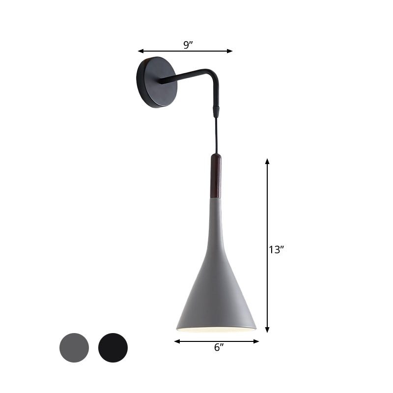 Funnel Bedside Sconce Lighting Metal 1-Light Modernist Wall Mount Pendant Lamp in Black/Grey Clearhalo 'Cast Iron' 'Glass' 'Industrial' 'Modern wall lights' 'Modern' 'Tiffany' 'Traditional wall lights' 'Wall Lamps & Sconces' 'Wall Lights' Lighting' 763018