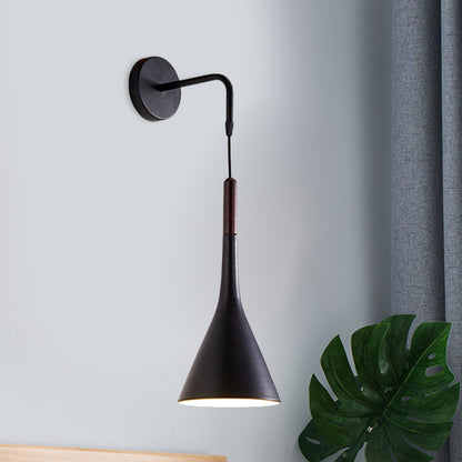 Funnel Bedside Sconce Lighting Metal 1-Light Modernist Wall Mount Pendant Lamp in Black/Grey Black Clearhalo 'Cast Iron' 'Glass' 'Industrial' 'Modern wall lights' 'Modern' 'Tiffany' 'Traditional wall lights' 'Wall Lamps & Sconces' 'Wall Lights' Lighting' 763019