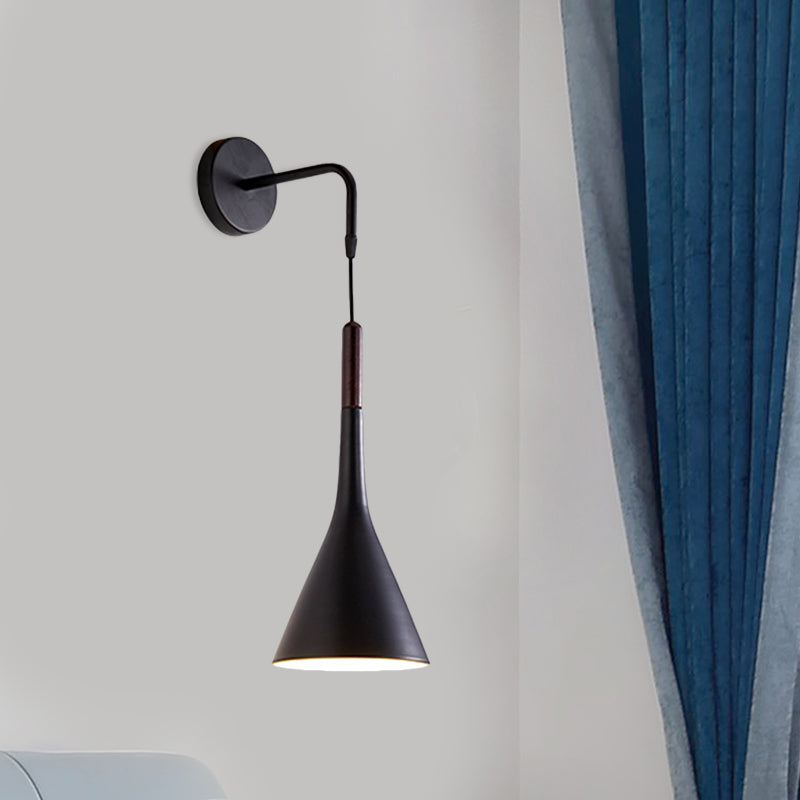 Funnel Bedside Sconce Lighting Metal 1-Light Modernist Wall Mount Pendant Lamp in Black/Grey Clearhalo 'Cast Iron' 'Glass' 'Industrial' 'Modern wall lights' 'Modern' 'Tiffany' 'Traditional wall lights' 'Wall Lamps & Sconces' 'Wall Lights' Lighting' 763020