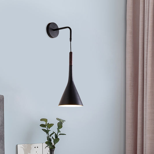 Funnel Bedside Sconce Lighting Metal 1-Light Modernist Wall Mount Pendant Lamp in Black/Grey Clearhalo 'Cast Iron' 'Glass' 'Industrial' 'Modern wall lights' 'Modern' 'Tiffany' 'Traditional wall lights' 'Wall Lamps & Sconces' 'Wall Lights' Lighting' 763021
