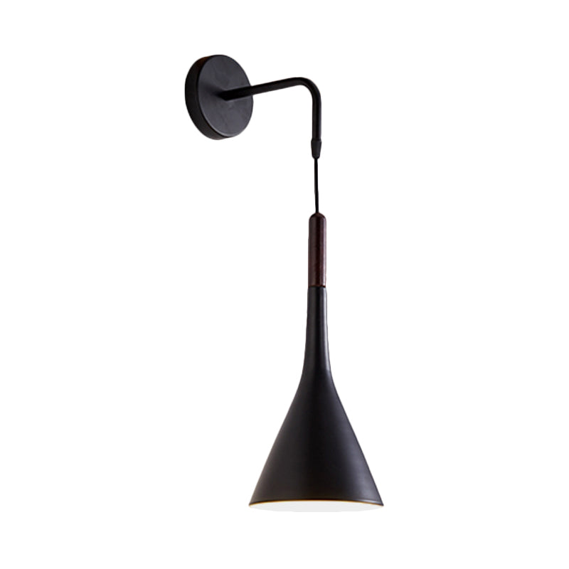 Funnel Bedside Sconce Lighting Metal 1-Light Modernist Wall Mount Pendant Lamp in Black/Grey Clearhalo 'Cast Iron' 'Glass' 'Industrial' 'Modern wall lights' 'Modern' 'Tiffany' 'Traditional wall lights' 'Wall Lamps & Sconces' 'Wall Lights' Lighting' 763022