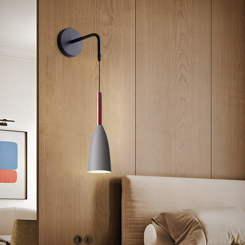 Bullet Shape Wall Mount Hanging Light Modern Iron 1 Bulb Sconce Lamp Fixture in Black/White/Grey for Bedside Clearhalo 'Cast Iron' 'Glass' 'Industrial' 'Modern wall lights' 'Modern' 'Tiffany' 'Traditional wall lights' 'Wall Lamps & Sconces' 'Wall Lights' Lighting' 763029