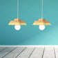 1-Bulb Living Room Suspension Light Modernism Yellow/Pink and Wood Hanging Lamp Kit with Geometric Metal Shade Clearhalo 'Ceiling Lights' 'Modern Pendants' 'Modern' 'Pendant Lights' 'Pendants' Lighting' 763142