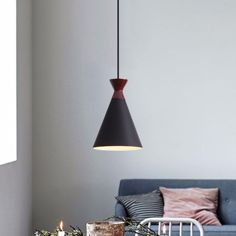 Wide Flare Drop Pendant Light Modernist Iron 1 Head Bedside Suspension Lamp in Black/Grey/White Black Clearhalo 'Ceiling Lights' 'Modern Pendants' 'Modern' 'Pendant Lights' 'Pendants' Lighting' 763153