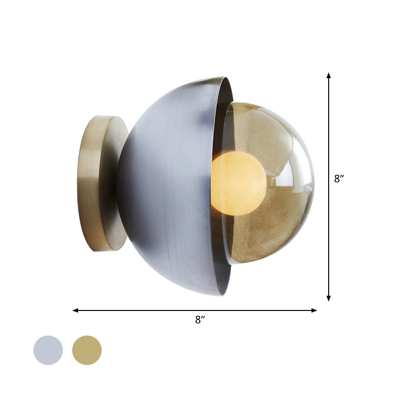 Metallic Semicircle Sconce Lighting Modernist 1-Light Brass/Chrome Wall Lamp Fixture with Orb Tan Glass Shade for Corridor Clearhalo 'Cast Iron' 'Glass' 'Industrial' 'Modern wall lights' 'Modern' 'Tiffany' 'Traditional wall lights' 'Wall Lamps & Sconces' 'Wall Lights' Lighting' 763256