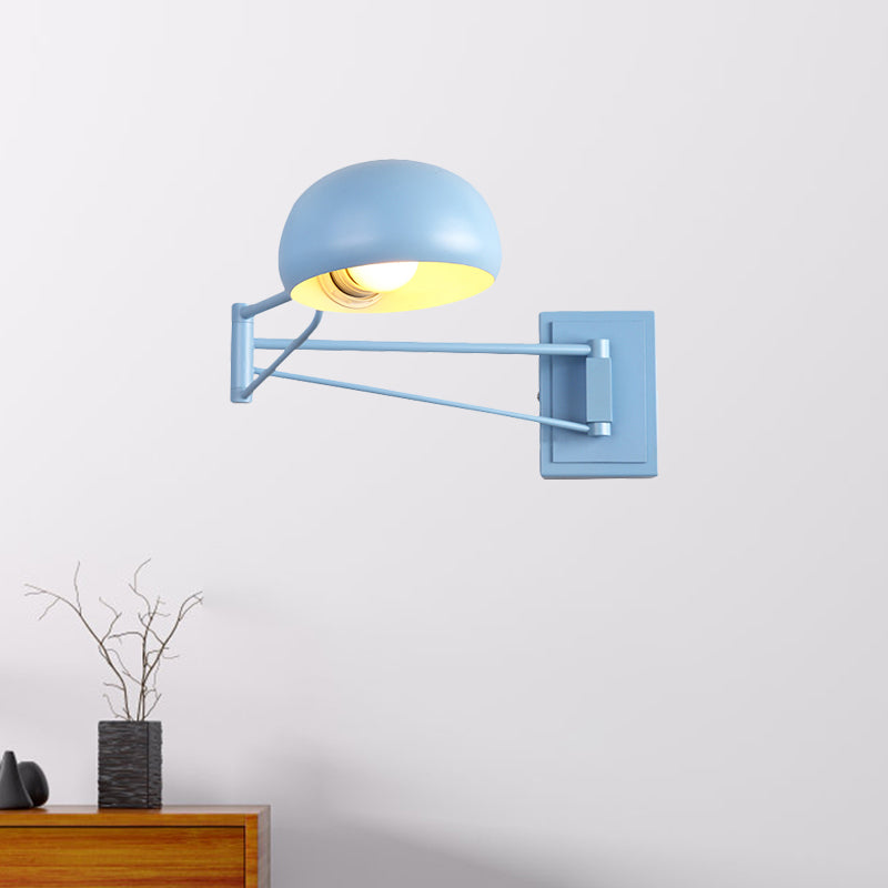 Macaron Dome Wall Light Fixture Iron 1 Bulb Study Room Wall Mounted Lamp in Yellow/Blue/Green with Swing Arm Blue Clearhalo 'Cast Iron' 'Glass' 'Industrial' 'Modern wall lights' 'Modern' 'Tiffany' 'Traditional wall lights' 'Wall Lamps & Sconces' 'Wall Lights' Lighting' 763261