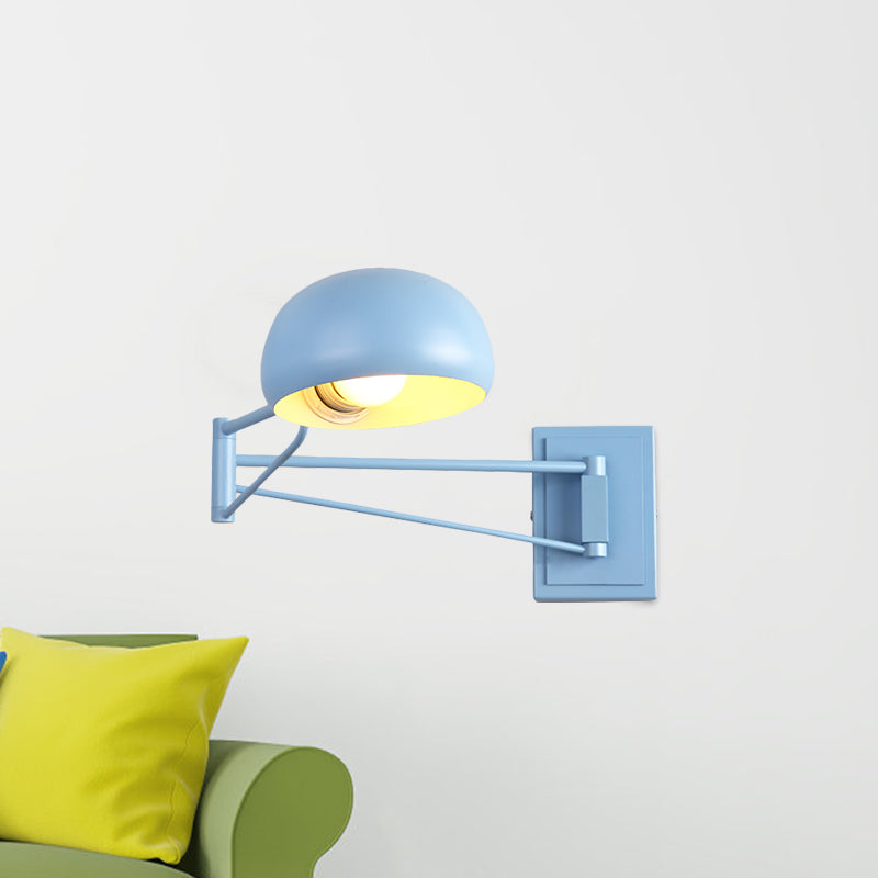 Macaron Dome Wall Light Fixture Iron 1 Bulb Study Room Wall Mounted Lamp in Yellow/Blue/Green with Swing Arm Clearhalo 'Cast Iron' 'Glass' 'Industrial' 'Modern wall lights' 'Modern' 'Tiffany' 'Traditional wall lights' 'Wall Lamps & Sconces' 'Wall Lights' Lighting' 763262