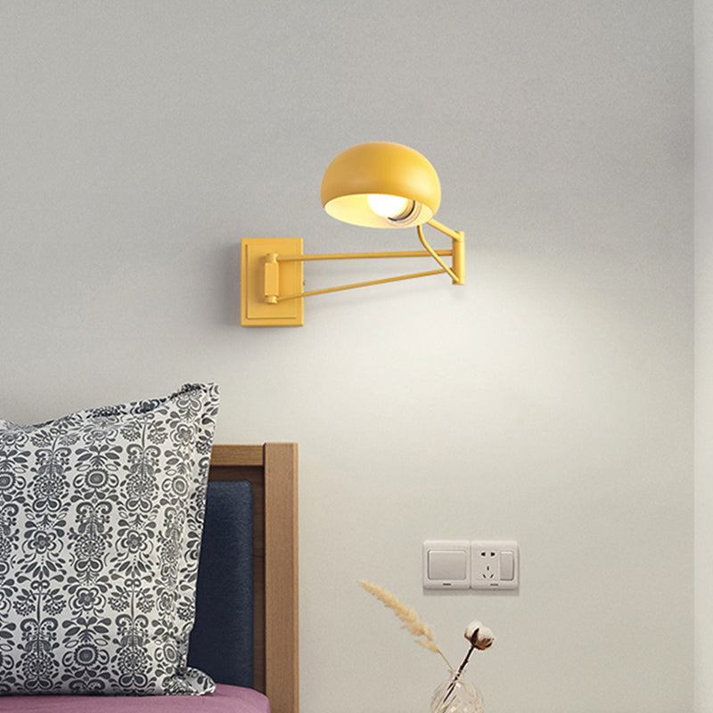 Macaron Dome Wall Light Fixture Iron 1 Bulb Study Room Wall Mounted Lamp in Yellow/Blue/Green with Swing Arm Clearhalo 'Cast Iron' 'Glass' 'Industrial' 'Modern wall lights' 'Modern' 'Tiffany' 'Traditional wall lights' 'Wall Lamps & Sconces' 'Wall Lights' Lighting' 763270