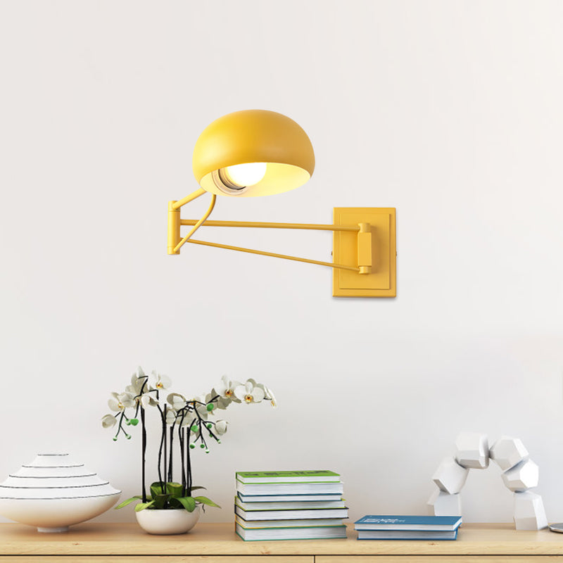 Macaron Dome Wall Light Fixture Iron 1 Bulb Study Room Wall Mounted Lamp in Yellow/Blue/Green with Swing Arm Clearhalo 'Cast Iron' 'Glass' 'Industrial' 'Modern wall lights' 'Modern' 'Tiffany' 'Traditional wall lights' 'Wall Lamps & Sconces' 'Wall Lights' Lighting' 763271