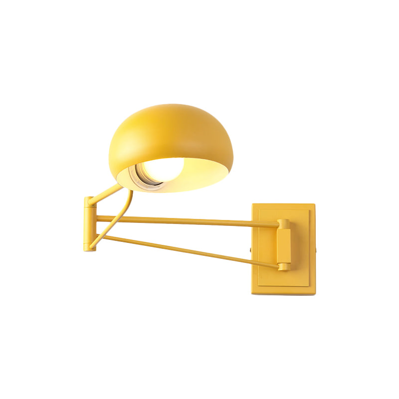 Macaron Dome Wall Light Fixture Iron 1 Bulb Study Room Wall Mounted Lamp in Yellow/Blue/Green with Swing Arm Clearhalo 'Cast Iron' 'Glass' 'Industrial' 'Modern wall lights' 'Modern' 'Tiffany' 'Traditional wall lights' 'Wall Lamps & Sconces' 'Wall Lights' Lighting' 763272