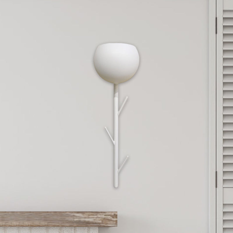 Modern Domed Flush Wall Sconce Iron LED Bedside Wall Mount Light in White with Branch Design Clearhalo 'Cast Iron' 'Glass' 'Industrial' 'Modern wall lights' 'Modern' 'Tiffany' 'Traditional wall lights' 'Wall Lamps & Sconces' 'Wall Lights' Lighting' 763278