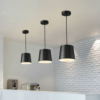 Barrel Iron Down Lighting Modernist LED Black Hanging Ceiling Lamp for Restaurant with Acrylic Diffuser Black Clearhalo 'Ceiling Lights' 'Modern Pendants' 'Modern' 'Pendant Lights' 'Pendants' Lighting' 763318