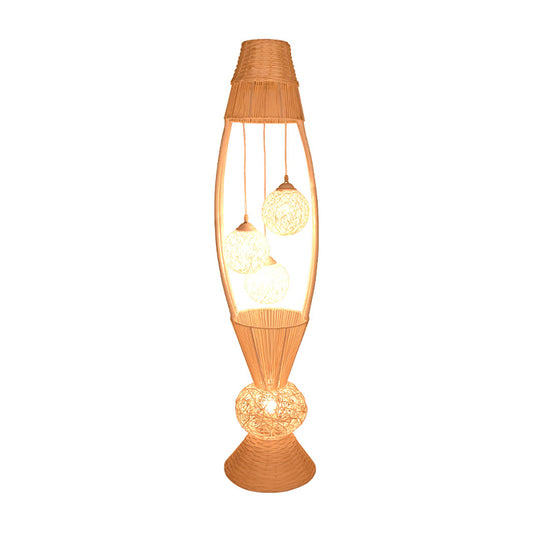 Fish Basket Floor Stand Light Art Deco Bamboo Rattan 4 Lights Wood Floor Lamp with Ball Shade for Living Room Clearhalo 'Floor Lamps' 'Lamps' Lighting' 763357