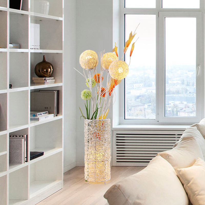 Beige Flower Vase Standing Light Art Deco 4 Heads Rattan Floor Lamp for Living Room Clearhalo 'Floor Lamps' 'Lamps' Lighting' 763360