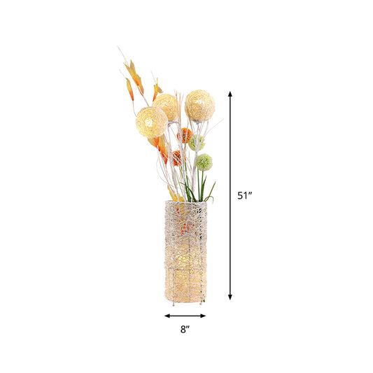 Beige Flower Vase Standing Light Art Deco 4 Heads Rattan Floor Lamp for Living Room Clearhalo 'Floor Lamps' 'Lamps' Lighting' 763362