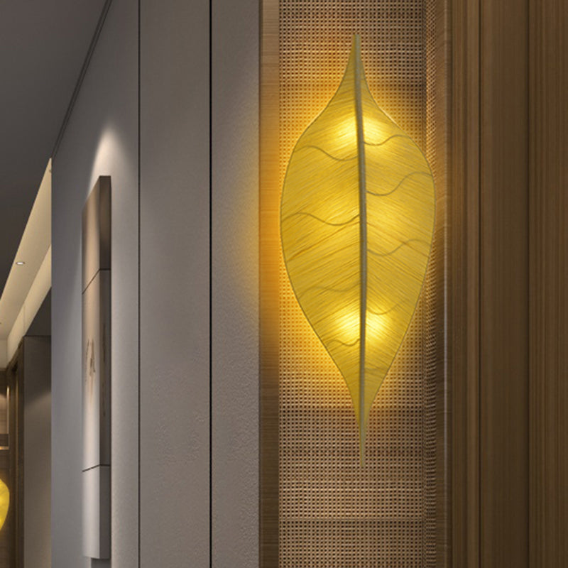 Leaf Shape Wall Light Sconce Art Deco Fabric 3-Bulb Bedside Wall Mounted Lamp in Yellow/Green Clearhalo 'Cast Iron' 'Glass' 'Industrial' 'Modern wall lights' 'Modern' 'Tiffany' 'Traditional wall lights' 'Wall Lamps & Sconces' 'Wall Lights' Lighting' 763384