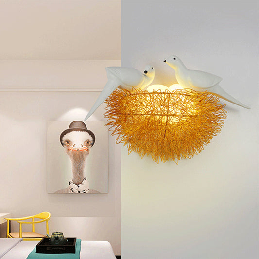 Gold Finish Bird Nest Flush Wall Sconce Art Deco 3 Lights Metal LED Wall Lamp Fixture with White Bird Decor Clearhalo 'Cast Iron' 'Glass' 'Industrial' 'Modern wall lights' 'Modern' 'Tiffany' 'Traditional wall lights' 'Wall Lamps & Sconces' 'Wall Lights' Lighting' 763392