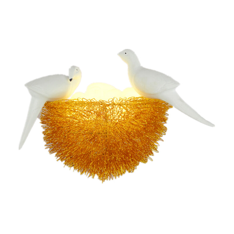Gold Finish Bird Nest Flush Wall Sconce Art Deco 3 Lights Metal LED Wall Lamp Fixture with White Bird Decor Clearhalo 'Cast Iron' 'Glass' 'Industrial' 'Modern wall lights' 'Modern' 'Tiffany' 'Traditional wall lights' 'Wall Lamps & Sconces' 'Wall Lights' Lighting' 763393