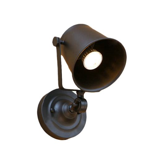 Antique Style Bucket Wall Light Sconce 1 Light Iron Adjustable Wall Mounted Lamp in Black/Grey for Outdoor Clearhalo 'Art deco wall lights' 'Cast Iron' 'Glass' 'Industrial wall lights' 'Industrial' 'Middle century wall lights' 'Modern' 'Rustic wall lights' 'Tiffany' 'Traditional wall lights' 'Wall Lamps & Sconces' 'Wall Lights' Lighting' 763406