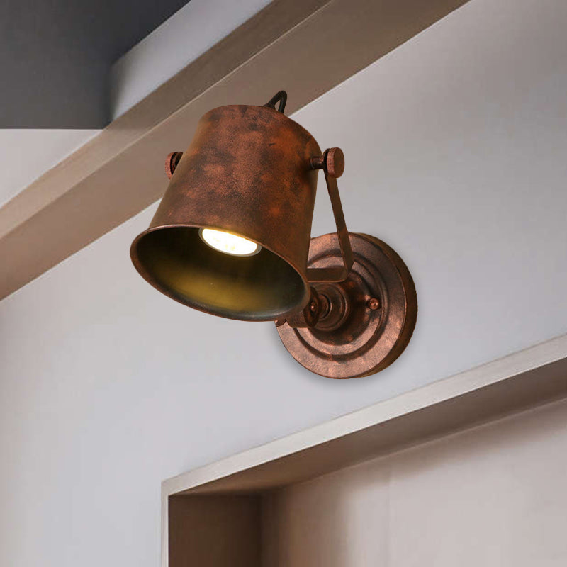 Antique Style Bucket Wall Light Sconce 1 Light Iron Adjustable Wall Mounted Lamp in Black/Grey for Outdoor Clearhalo 'Art deco wall lights' 'Cast Iron' 'Glass' 'Industrial wall lights' 'Industrial' 'Middle century wall lights' 'Modern' 'Rustic wall lights' 'Tiffany' 'Traditional wall lights' 'Wall Lamps & Sconces' 'Wall Lights' Lighting' 763414