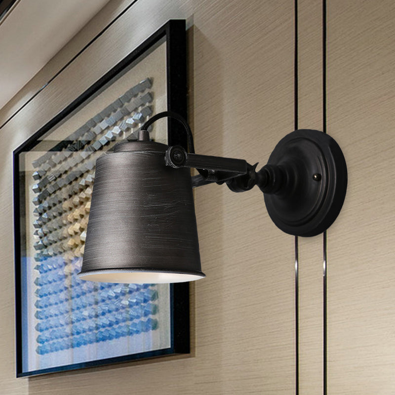 Antique Style Bucket Wall Light Sconce 1 Light Iron Adjustable Wall Mounted Lamp in Black/Grey for Outdoor Clearhalo 'Art deco wall lights' 'Cast Iron' 'Glass' 'Industrial wall lights' 'Industrial' 'Middle century wall lights' 'Modern' 'Rustic wall lights' 'Tiffany' 'Traditional wall lights' 'Wall Lamps & Sconces' 'Wall Lights' Lighting' 763417