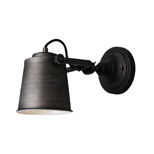 Antique Style Bucket Wall Light Sconce 1 Light Iron Adjustable Wall Mounted Lamp in Black/Grey for Outdoor Clearhalo 'Art deco wall lights' 'Cast Iron' 'Glass' 'Industrial wall lights' 'Industrial' 'Middle century wall lights' 'Modern' 'Rustic wall lights' 'Tiffany' 'Traditional wall lights' 'Wall Lamps & Sconces' 'Wall Lights' Lighting' 763419