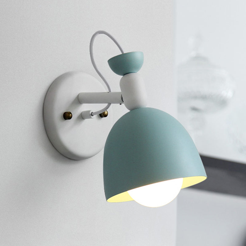 1 Light Wall Lamp Nordic Stylish Dome Shade Metal Sconce Light Fixture in Black/White for Bedroom Blue Clearhalo 'Cast Iron' 'Glass' 'Industrial' 'Modern wall lights' 'Modern' 'Tiffany' 'Traditional wall lights' 'Wall Lamps & Sconces' 'Wall Lights' Lighting' 763454