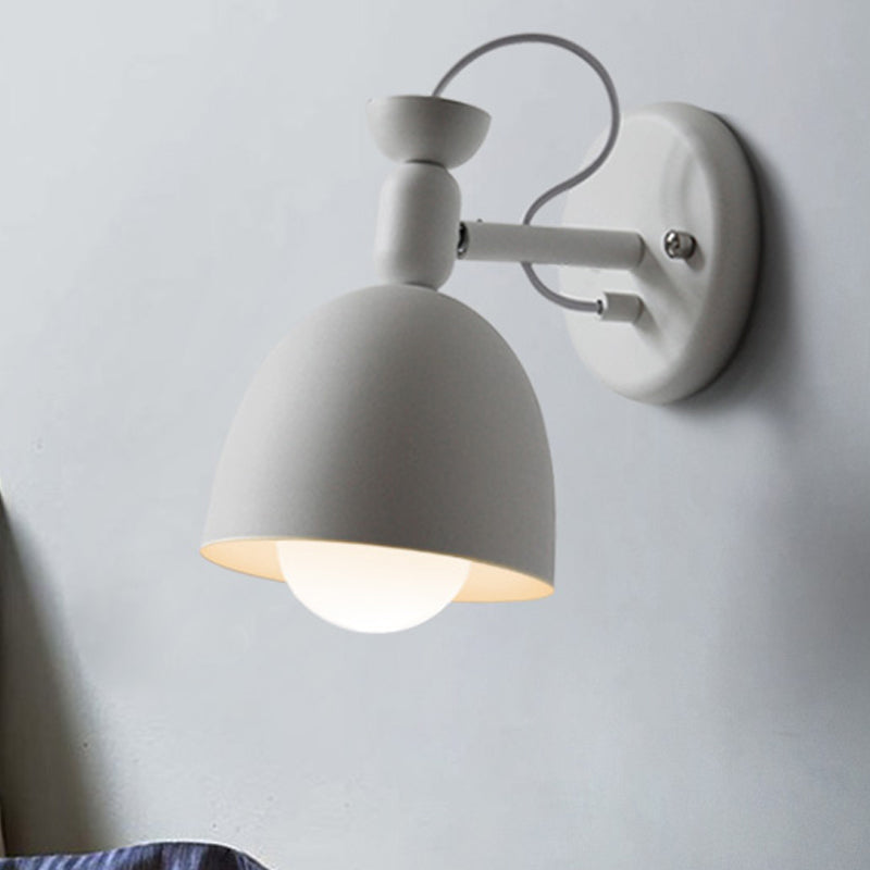 1 Light Wall Lamp Nordic Stylish Dome Shade Metal Sconce Light Fixture in Black/White for Bedroom White Clearhalo 'Cast Iron' 'Glass' 'Industrial' 'Modern wall lights' 'Modern' 'Tiffany' 'Traditional wall lights' 'Wall Lamps & Sconces' 'Wall Lights' Lighting' 763458