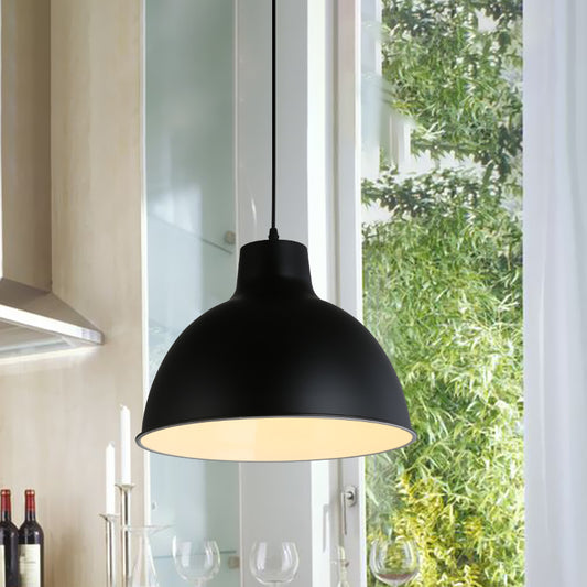 Loft Style Dome Ceiling Light 12"/14" Dia 1 Light Metal Hanging Lamp with Adjustable Cord in Black/White Black Clearhalo 'Art Deco Pendants' 'Black' 'Cast Iron' 'Ceiling Lights' 'Ceramic' 'Crystal' 'Industrial Pendants' 'Industrial' 'Metal' 'Middle Century Pendants' 'Pendant Lights' 'Pendants' 'Rustic Pendants' 'Tiffany' Lighting' 763501