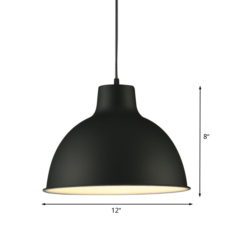 Loft Style Dome Ceiling Light 12"/14" Dia 1 Light Metal Hanging Lamp with Adjustable Cord in Black/White Clearhalo 'Art Deco Pendants' 'Black' 'Cast Iron' 'Ceiling Lights' 'Ceramic' 'Crystal' 'Industrial Pendants' 'Industrial' 'Metal' 'Middle Century Pendants' 'Pendant Lights' 'Pendants' 'Rustic Pendants' 'Tiffany' Lighting' 763505