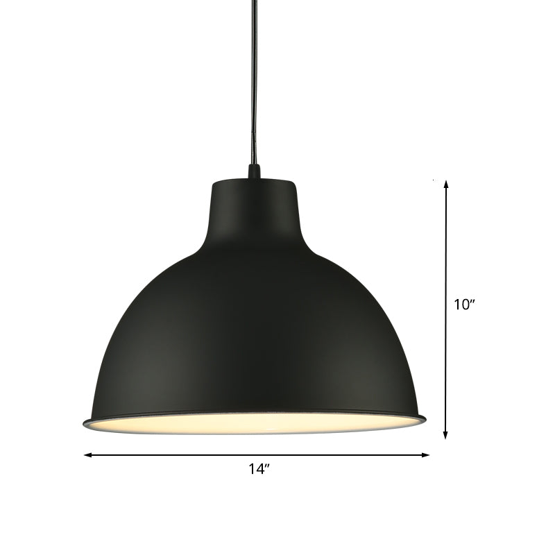Loft Style Dome Ceiling Light 12"/14" Dia 1 Light Metal Hanging Lamp with Adjustable Cord in Black/White Clearhalo 'Art Deco Pendants' 'Black' 'Cast Iron' 'Ceiling Lights' 'Ceramic' 'Crystal' 'Industrial Pendants' 'Industrial' 'Metal' 'Middle Century Pendants' 'Pendant Lights' 'Pendants' 'Rustic Pendants' 'Tiffany' Lighting' 763506