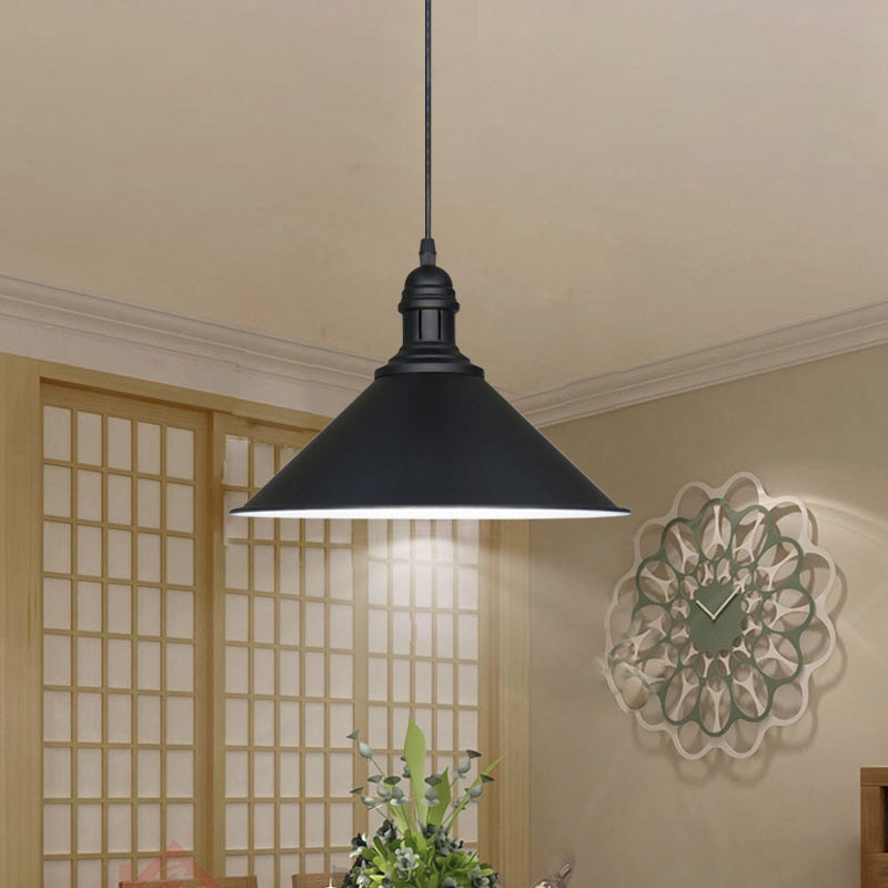 Black/White Finish Conical Ceiling Pendant Farmhouse Style Metal 1 Head Indoor Hanging Light Fixture Clearhalo 'Art Deco Pendants' 'Black' 'Cast Iron' 'Ceiling Lights' 'Ceramic' 'Crystal' 'Industrial Pendants' 'Industrial' 'Metal' 'Middle Century Pendants' 'Pendant Lights' 'Pendants' 'Rustic Pendants' 'Tiffany' Lighting' 763560